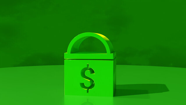 Green 3D Padlock with Dollar Symbol Financial Security Concept
