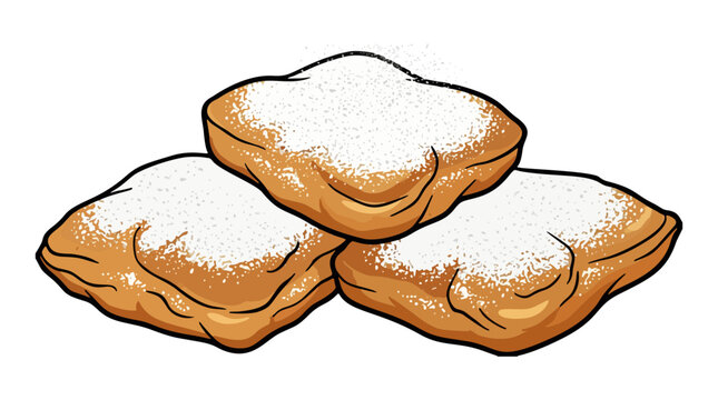 Pile of new orleans beignets with powdered sugar vector illustration