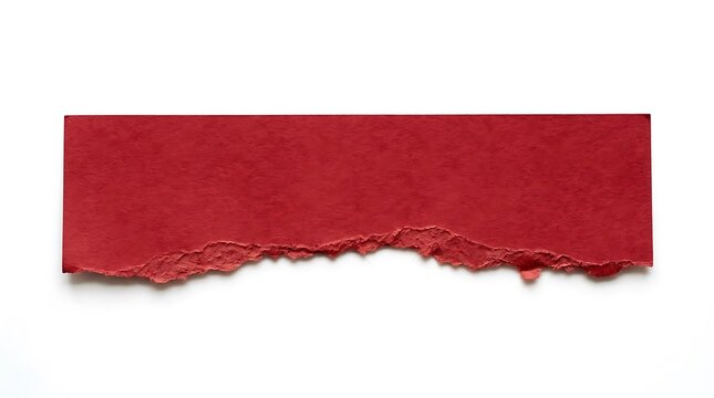 Isolated red torn paper strip with jagged edge texture.