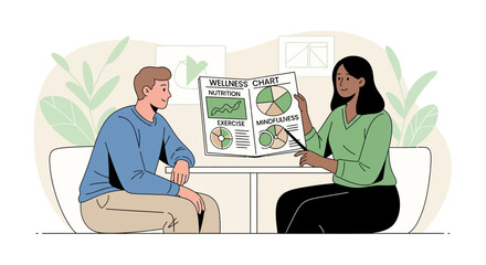 Fototapeta premium Doctor Discusses Wellness Chart with Patient, Health Consultation, Healthy Lifestyle