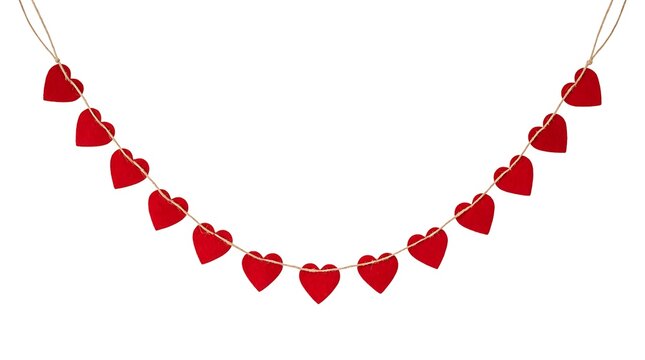 Red heart garland decoration for Valentines Day.