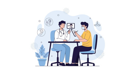 Fototapeta premium Doctor consulting patient online via video call, medical checkup, telemedicine concept
