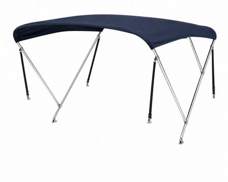 Folding boat canopy frame ready for installation. Portable marine bimini top support structure for boats and yachts.