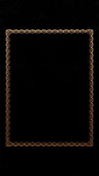 黒背景に扇模様の縦長な金の飾り枠 / Vertical golden decorative frame with fan pattern on black background (Generative AI)