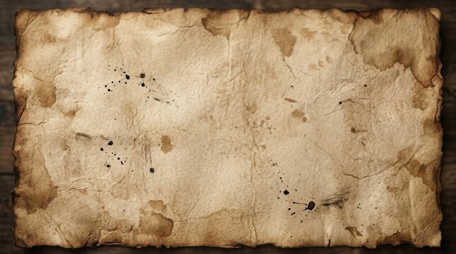 Old brown paper parchment background with distressed vintage stains and an ink border.