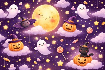 Fototapeta premium Cute Halloween night illustration