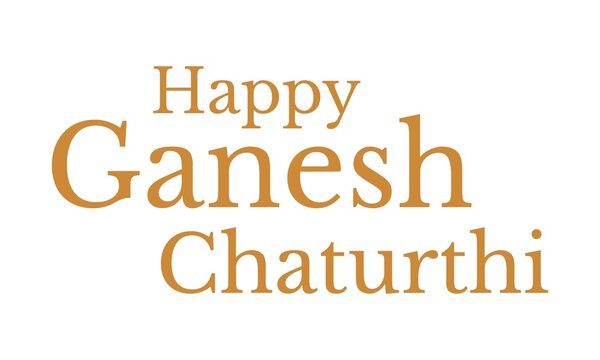 Golden Ganesh Chaturthi greeting with elegant typography on white background, perfect for festive cards, posters