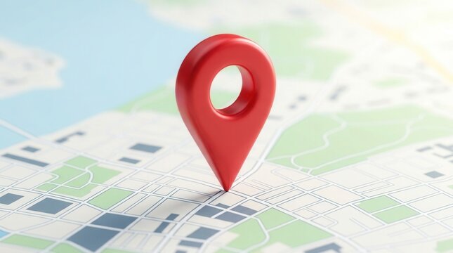Detailed map with a modern red location pin showing a destination for route planning.