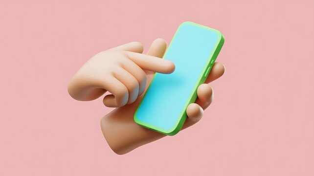 3d cartoon hand holding a green smartphone