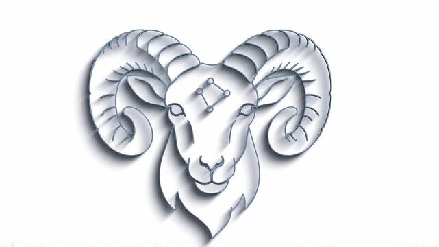 Stylized ram head illustration with intricate horns and shadow effects in a minimalist design