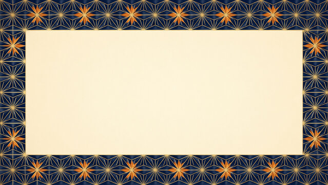 Navy blue and orange asanoha pattern postcard border with cream copy space