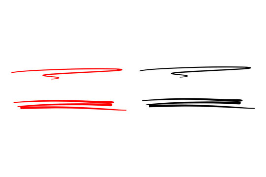 Hand drawn red and black underline set scribble stroke highlighter marker line doodle element vector illustration collection