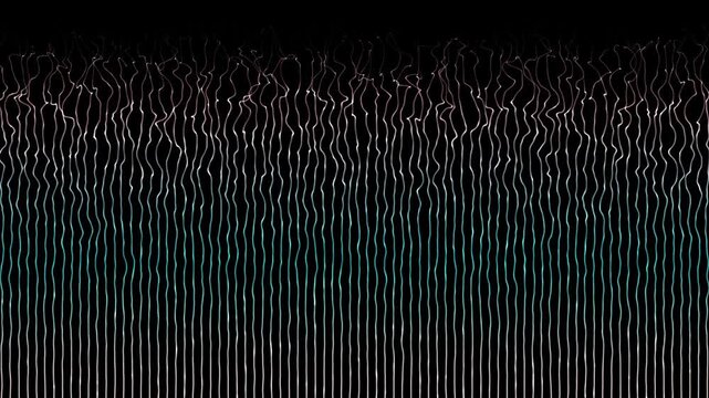 Dynamic wavy lines pattern with vertical flow on black background wave abstract movement motion gradient