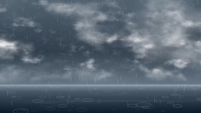 Rain Falling on Dark Water Surface Under Cloudy Sky Loop