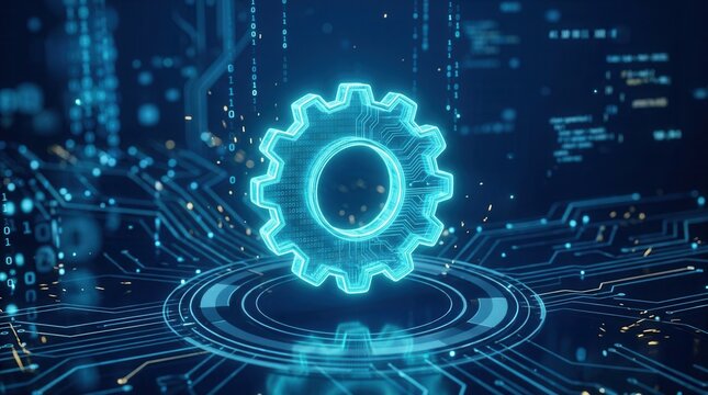 Abstract tech background with glowing lines and particles implying innovation and progress in cyberspace.