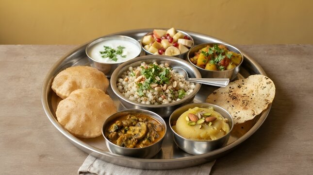 Navratri Upwas Thali / Fasting food platter, selective focus