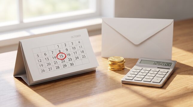 Payment Deadline Calendar with Calculator and Coins