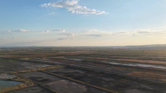 Aerial Panorama of Pomorie Salt Lake Spit, Mud Ponds and Black Sea Coastline