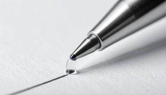 Closeup of a Silver Ballpoint Pen Writing on White Paper with Visible Ink