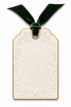 Blank wedding favor tag tied with black ribbon. Elegant gift label for bridal shower or reception decor.