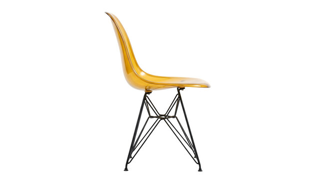 Modern yellow mid century style dining chair isolated on transparent background