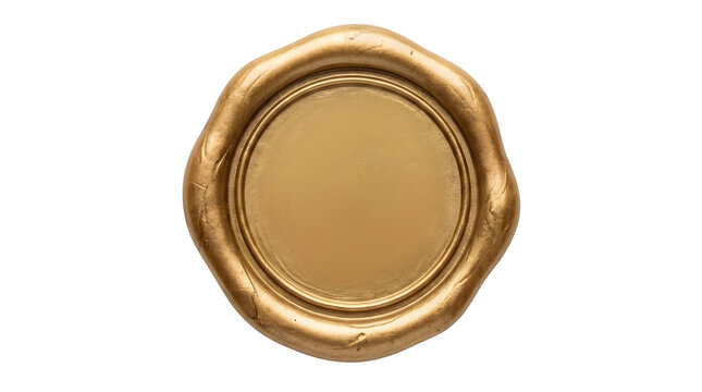 Blank gold wax seal stamp for official documents isolated on transparent background