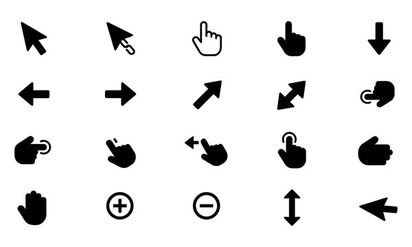Set of computer mouse cursors and hand gesture icons for user interface