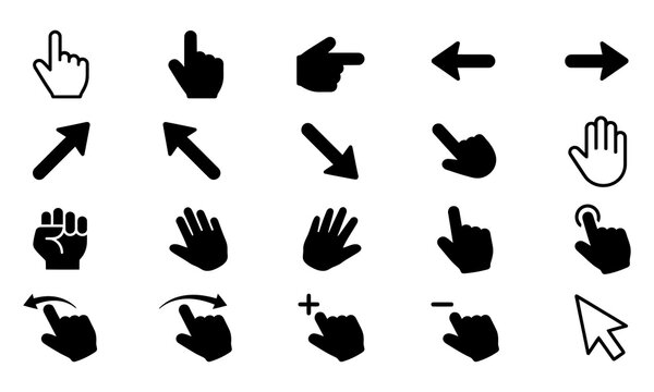 Set of hand gesture icons for user interface and touchscreen navigation