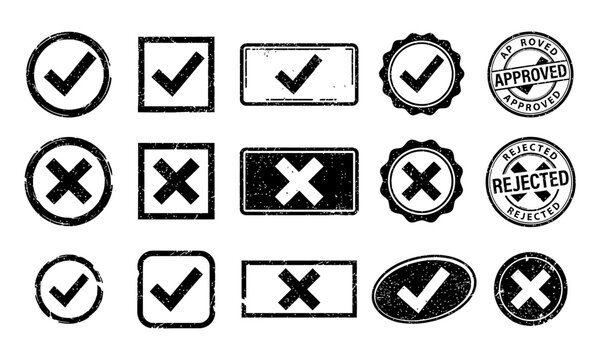 Set of grunge rubber stamps with check marks and cross marks