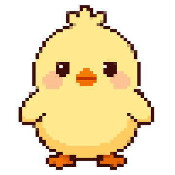 Cute Pixel Art Little Yellow Chick Character Vector Isolated on White Background