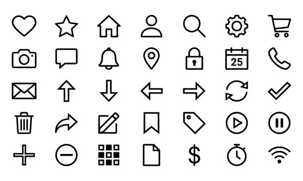 Set of 35 thin line vector icons for web and mobile applications