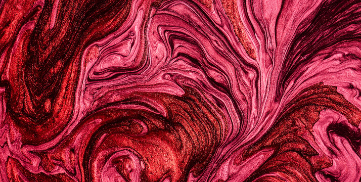 Fine Abstract Composition with Dark Flowing Ebru Art