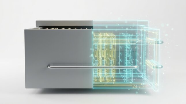 Filing Cabinet Transforming into Digital Server Rack Data Storage