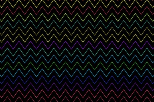 Close-up of zigzag pattern on black fabric with red and blue