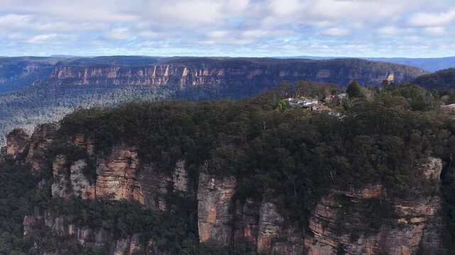 Aerial View of Sandstone Cliffs and Eucalyptus Forest in Blue Mountains