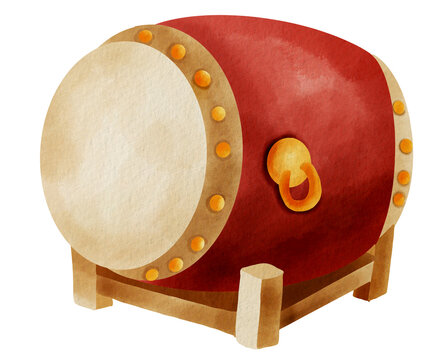 Lunar new year concept ,Traditional drum with red body and golden studs wooden stand, evoking cultural rhythm and festive