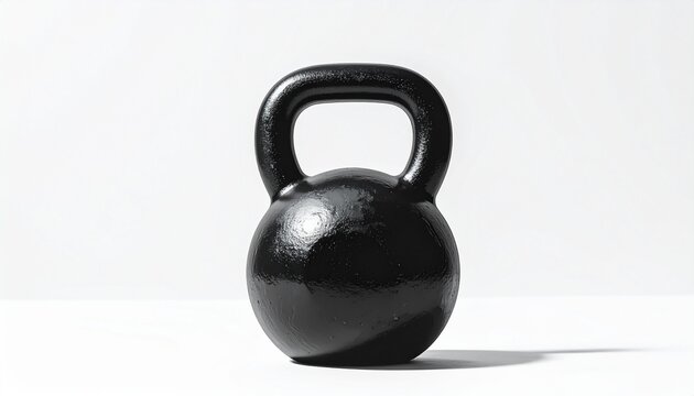 Black heavy iron kettlebell isolated on a white background for strength training and intense fitness workouts and personal gym bodybuilding.