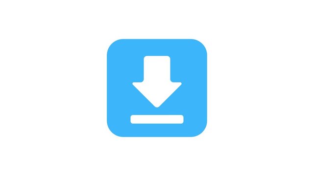 Modern digital download icon. Vibrant blue square, white downward arrow, signifying file retrieval, data acquisition, interactive functionality for user interface design