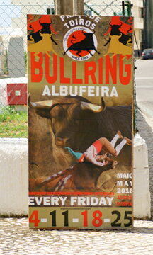 Bullring Albufeira poster promoting Portuguese bullfighting tradition