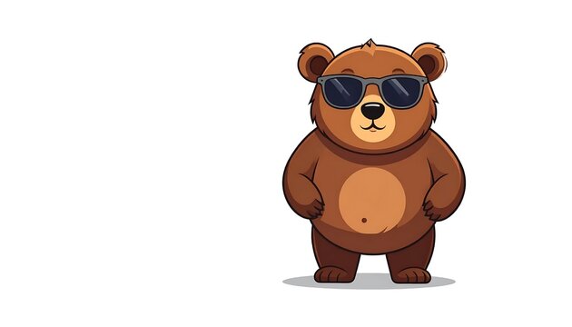 Cute cartoon bear wearing sunglasses and hat.