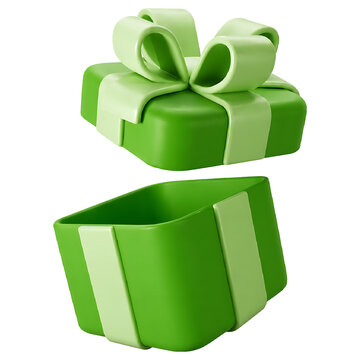 3d icon green gift box opened