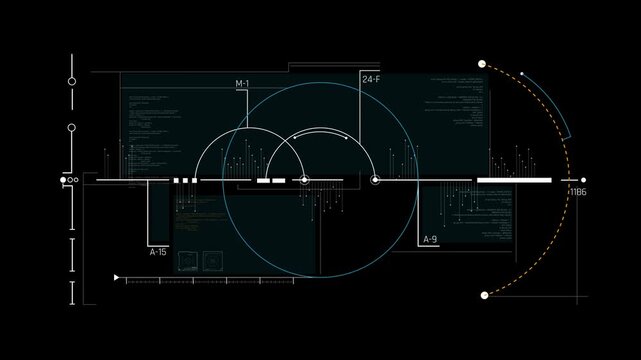 Futuristic Radial Analysis Dashboard With Circular Trajectories Measurement Axis And Live Telemetry Data