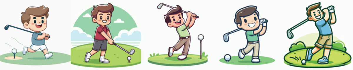 Fototapeta premium Cartoon Characters Playing Golf in Various Action Poses