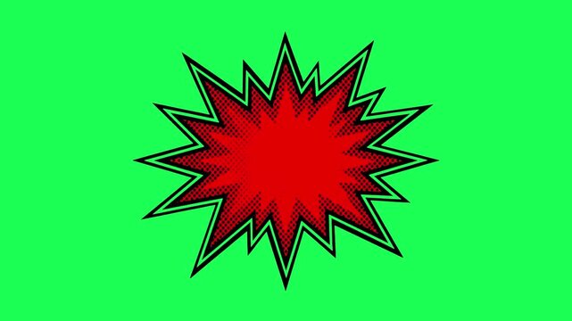 Red comic book explosion burst shape on green background