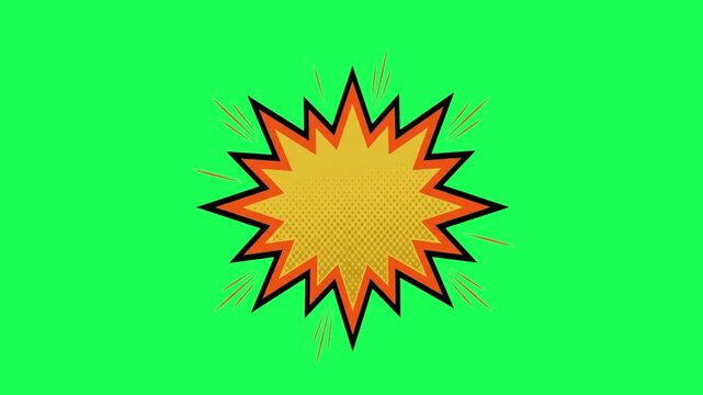 Comic book style explosion speech bubble on green screen background