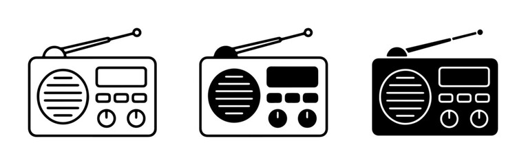Obraz premium Retro Portable Radio Icons, Vintage Transistor Audio Devices, Classic Broadcast Receiver Set