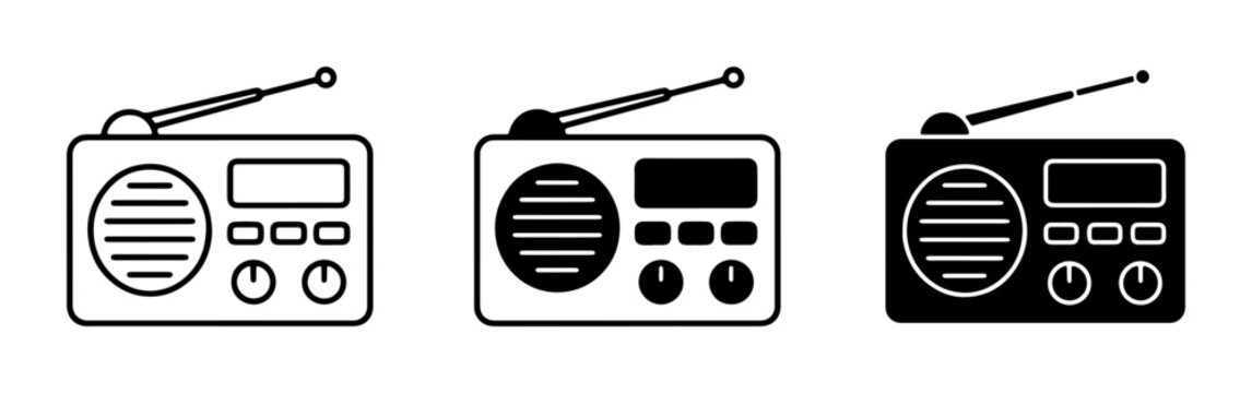Retro Portable Radio Icons, Vintage Transistor Audio Devices, Classic Broadcast Receiver Set