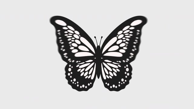 Animated Black and White Butterfly Flapping Wings Seamless Loop, Vector Cartoon Animation, Isolated on Alpha Channel Transparent Background, Monochrome Minimalist Insect Stock Video