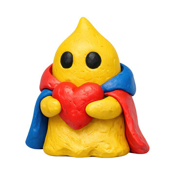 PNG Colorful clay character holding heart.