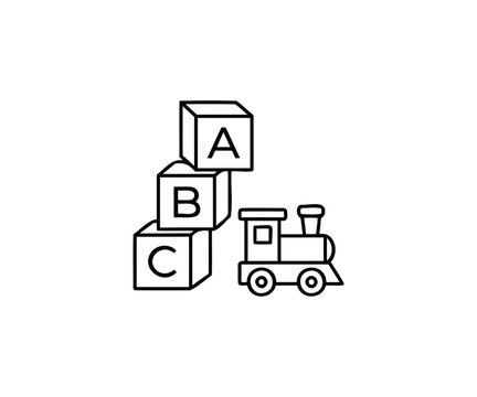 Alphabet Building Blocks and Toy Train Outline Icon